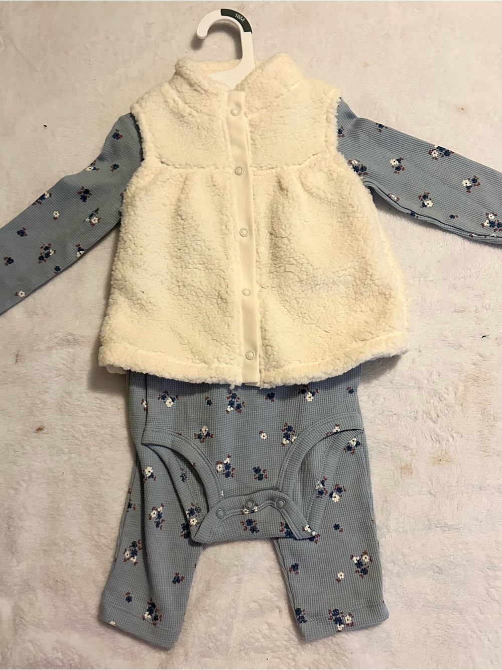 Carter's Cream Sherpa Vest with Blue Floral One-Piece